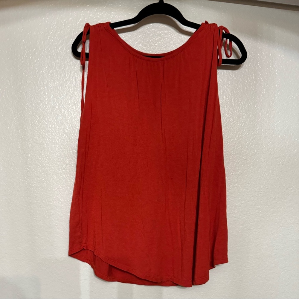 Loft - red scoop neck sleeveless blouse with tie shoulders.
